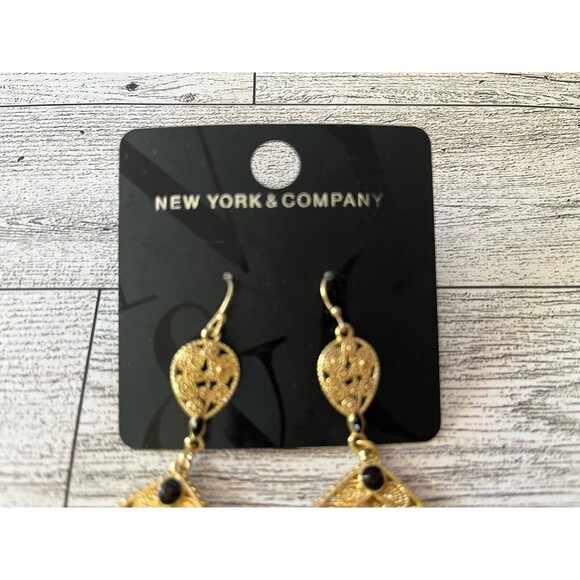 New York & Company Dangle Drop Earrings Gold Tone Blue Beads Fashion Jewelry - Picture 3 of 5